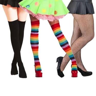 Imagem de Meia 7/8 Festa Fantasia Cosplay Listrada + Meia 7/8 Colegial Preta + M
