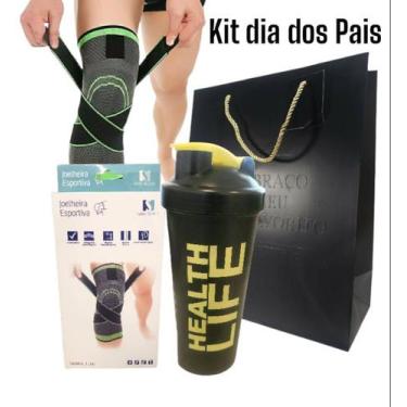 Imagem de Kit Joelheira Compressão Copo Sport Life Sacola Dia dos Pais - MktPlac