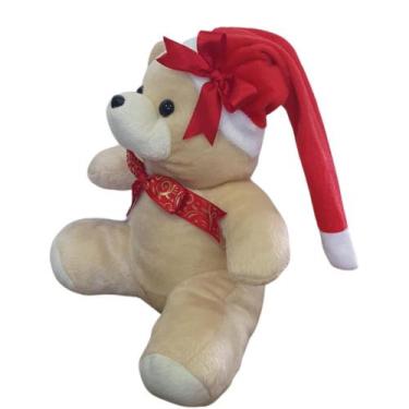 Imagem de Urso De Pelúcia Para Natal 30cm Com Lacinho E Gorro - Lc Baby - Luck B