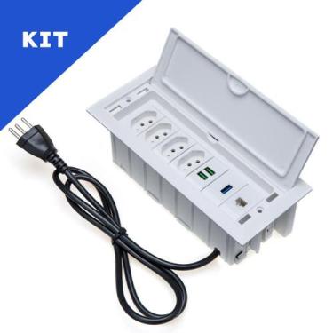 Imagem de Kit Caixas Tomadas 7 Blocos 4 Tom 10A 2USB 1Rj45 1USB dados - CONNECT 