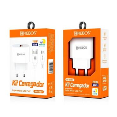 Imagem de Carregador Completo Turbo 14W Micro USB V8 Lightning Tipo-C Hrebos HS-