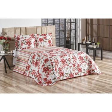 Imagem de Cobre Leito Estamdo FLORAL LISTRADO  Queen 3pç 100%algo Dupla Face - T