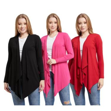 Imagem de Kit 03 cardigans feminino kimono com bico manga longa - Wooks, M, Pret