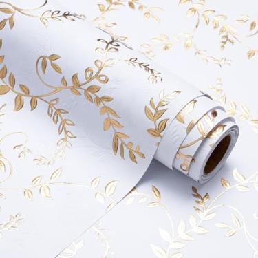 Imagem de WRAPAHOLIC 3D Kraft Wrapping Paper Roll - Mini Roll - 17 Inch X 16.5 Feet - Gold and White Leaves Design with Embossed Perfect for Birthday, Holiday, Wedding, Baby Shower