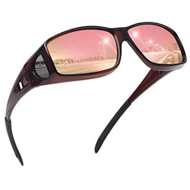 Imagem de MEETSUN Óculos de sol Fit Over para homens e mulheres, óculos de sol polarizados com proteção UV400, (Z1) Armação marrom - Lente espelhada dourada champanhe, standard