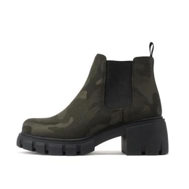 Imagem de Soda PIONEER ~ Bota feminina de salto médio Chelsea com elástico duplo, Camuflagem verde, 37
