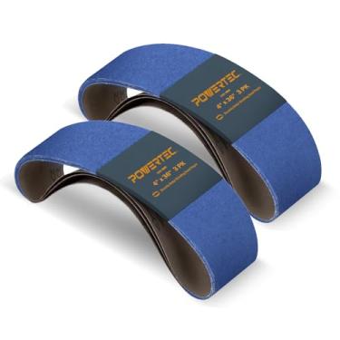 Imagem de POWERTEC 443612Z-3-P2 10 x 91 centímetros de zircônia, lixa de 120 grãos para lixadeira de bancada, lixadeira de cinto e disco, marcenaria, moagem de metal, 6 unidades