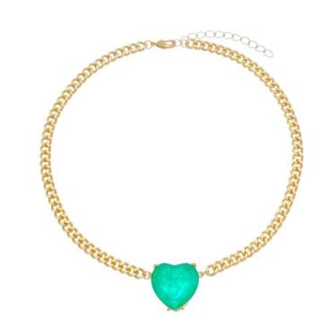 Imagem de Chocker corrente coração esmeralda fusion banhado ouro 18K - Renamares