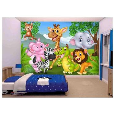 Imagem de Papel De Parede Leão Girafa Zoo Safari Baby s109 - Você Decora