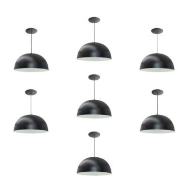 Imagem de Kit 7 Luminária Pendente Meia Lua 24cm Com Interior Branco Brilho Fiaç