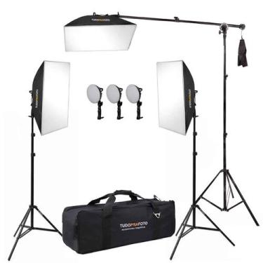 Imagem de Luz de Estúdio - 3 Softboxes com iluminador de led + 3 Tripés - TUDOPR
