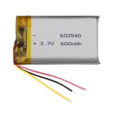 Imagem de bateria 3 fios recarregavel 3,7v 602540 com 600mah 6mm de espessura x 25mm de largura x 40mm de comprimento