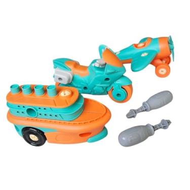 Imagem de Kit Brinquedo Infantil Avião, Moto e Barco para Montar, Laranja e Azul Turquesa