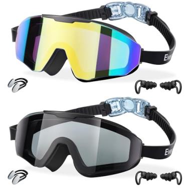 Imagem de EverSport Pacote com 2 óculos de natação infantis transparentes, ouro/espelhado e preto com proteção UV 47%, visão ampla, sem vazamento, para crianças de 6 a 14 anos