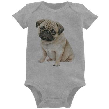 Imagem de Body Bebê Cachorro Pug - Foca na Moda, Cinza, M