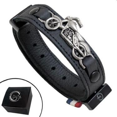 Imagem de Pulseira Moto Bracelete Couro Legítimo Harley Masculino Inox - GRANADO