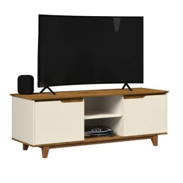 Imagem de Rack Bancada para Sala de Estar com 2 Portas e Pés em Madeira Maciça c