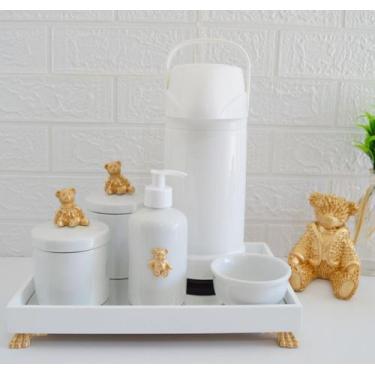 Imagem de Kit Higiene Bebê Porcelana Térmica Bandeja Banho K030 Urso - Ciranda A