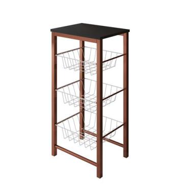 Imagem de Fruteira de Chão Cozinha Montada Aço Cobre Tampo Preto Cesto Branco Ro