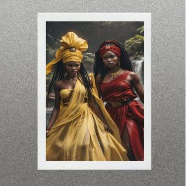 Imagem de Quadro Orixás - Oxum e Iansã 33x24cm - Quadros On-line, Madeira preta