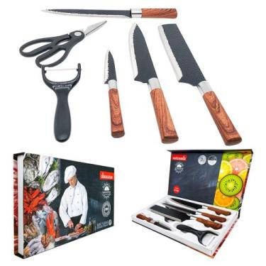 Imagem de Kit de Facas Para Churrasco Aço Inox Para Açougue Chef Cozinha Profiss
