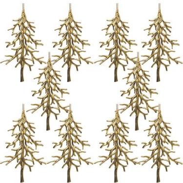 Imagem de 10 Pendentes 12cm Galhos Ouro para pendurar Árvore de Natal - Fitas e 