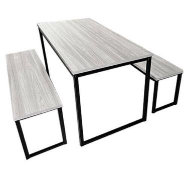 Imagem de Conjunto para Refeitório Estilo Industrial Mesa com 2 Bancos Separados Amantea/Preto