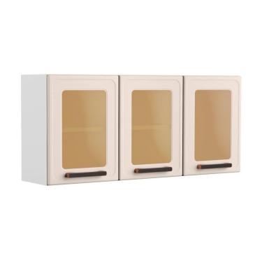 Imagem de Armário Aéreo De Aço 3 Portas Vidro Origens Bertolini Areia/branco