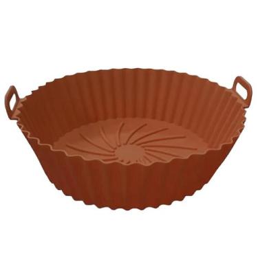 Imagem de Forma Para Air Fryer Em Silicone Redonda Terracota Com Alças - Udlandi