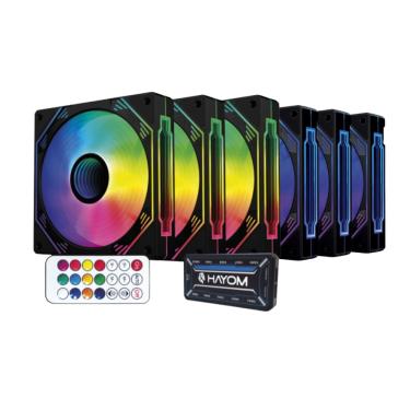 Imagem de Kit 6 Fans Hayom RGB 120mm C/Controladora Preto - FC1308