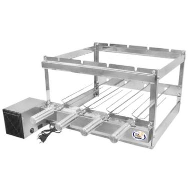 Imagem de Kit Suporte Churrasqueira Tipo Gira Grill Com 4 Espeto Inox Premium Go