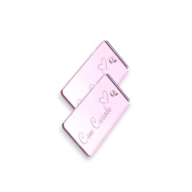Imagem de Tag Decorativa Acrílicas 3.0x1.0 cm Com Carinho Rose Espelhado 10 Un -