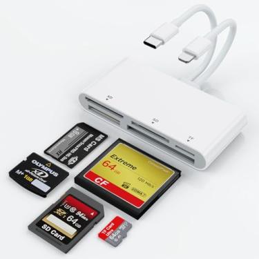 Imagem de Leitor de cartão múltiplo para SD, CF, XD, Micro SD, MS Cards, 5 em 2, multi leitor de cartão de memória, hub adaptador OTG para iPhone 16/iPhone 15/iPad/MacBook/Samsung, para Windows, Mac OS, iOS,