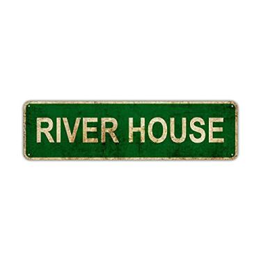 Imagem de Retro Metal Tin Signs Instagram Style River House Street Signs Amusement Park Scenic Retro Road Signs Country Retro Metal Wall Man Cave 4x16 inches Metal Signs Decorative Signs