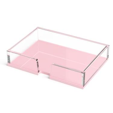 Imagem de BEEGO Organizador de notas adesivas – 10 x 15 cm, suporte de bloco de notas acrílico transparente e rosa-claro, dispensador de notas adesivas de acrílico (sem enchimentos) para dormitório, escritório,