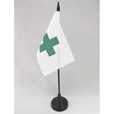 Imagem de Bandeira de mesa internacional cruz verde 10 cm x 15 cm - Bandeira de mesa de organização ambiental 15 x 10 cm - Bastão e base de plástico preto - Drapeau Croix Verte Internationale AZ FLAG