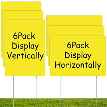 Imagem de Geetery 6 peças de placas de quintal em branco com estacas 43 x 30 cm placas de venda de jardim de plástico ondulado para gramado aberto casa garagem venda guia de propriedade decoração de festa de