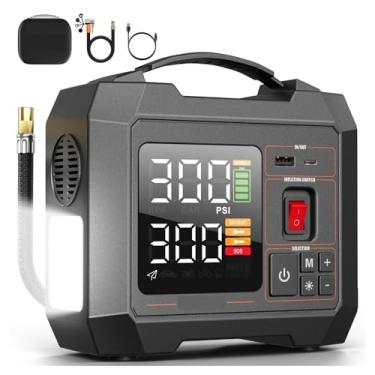 Imagem de Compressor de ar de carro poderoso com bateria 24000mAh inflador de pneus elétrico para bomba de ar de carro bomba inflável de pneu(Black)
