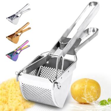 Imagem de QRU Espremedor de batatas grande, espremedor de batatas de aço inoxidável resistente para uso comercial e doméstico, espremedor de frutas para alimentos para bebês (prata)