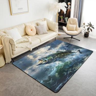 Imagem de Feelyou Tapete de área de peixe 7,5 x 12,7 cm para sala de estar, quarto, multicolorido, moderno, retangular, pelo baixo, suporte antiderrapante, feito à máquina, algodão, uso interno e infantil