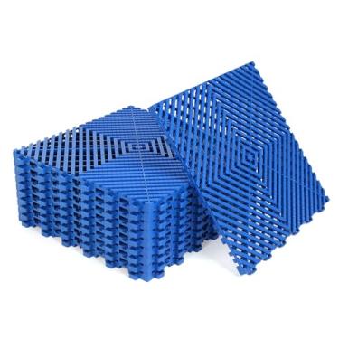 Imagem de smabee 12 pacotes de telha de grade intertravada modular 12 "x 12" x 0,66 "tapete resistente para piso de garagem instalação de lavagem de carro dreno varanda quintal piso deck (azul)
