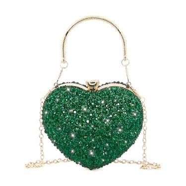 Imagem de Naimo Bolsa feminina de coração com strass para festa de casamento e coquetel, Verde, One Size