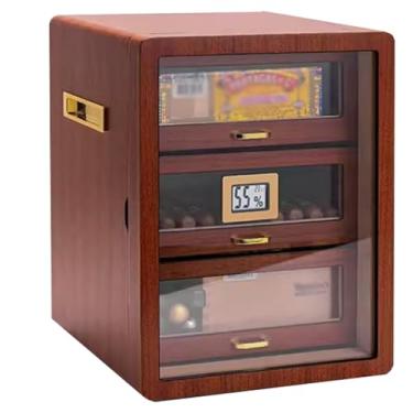 Imagem de Pequeno Cedro hidratante termômetro caixa de charuto três fumaça grosso armário de charuto visível janela transparente caixa de charuto grande capacidade Feito à mão