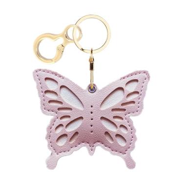 Imagem de Capa de couro compatível com AirTag, linda capa protetora para Apple Air Tag com anel de chaveiro, antiarranhões, rastreador GPS para chaves, bolsa, animais de estimação (borboleta rosa)