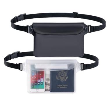Imagem de CADONO Pacote com 2 bolsas impermeáveis com alça de cintura ajustável | Bolsa seca sensível ao toque, mantenha seu telefone e objetos de valor secos, perfeita para natação, caiaque, passeios de barco,