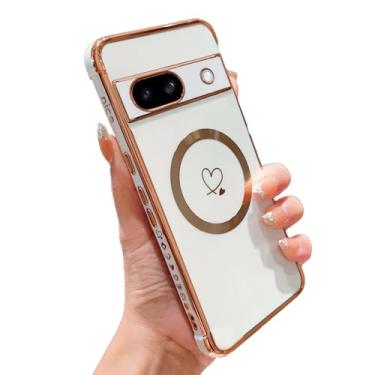 Imagem de SUYACS Capa magnética para Google Pixel 8a compatível com Magsafe Capa de telefone feminina fofa com revestimento de coração capa de proteção contra quedas de carga sem fio macia Slim Fit galvanizado