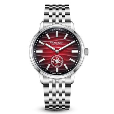 Imagem de SEA-GULL Relógios mecânicos masculinos, série natural, relógio de pulso automático, Polaris Sub Dial, Seagull ST17, Luminous, 6180, vermelho vulcânico, pulseira