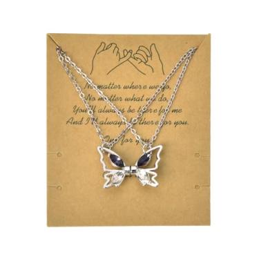 Imagem de Colar com pingente de borboleta combinando para 2 melhores amigas, presentes de aniversário e Natal para mulheres, colares magnéticos irmãs, Small, Metal, Sem Pedra Preciosa