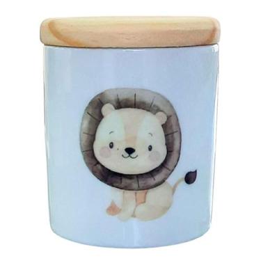 Imagem de Pote Maior para Kit higiene bebê Safari - Peça Porcelana Tampa Pinus -