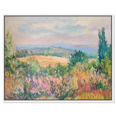 Imagem de Art Remedy Cezanne Saw Paisagem vintage em tela floral colorida, moldura branca, 61 cm x 50 cm